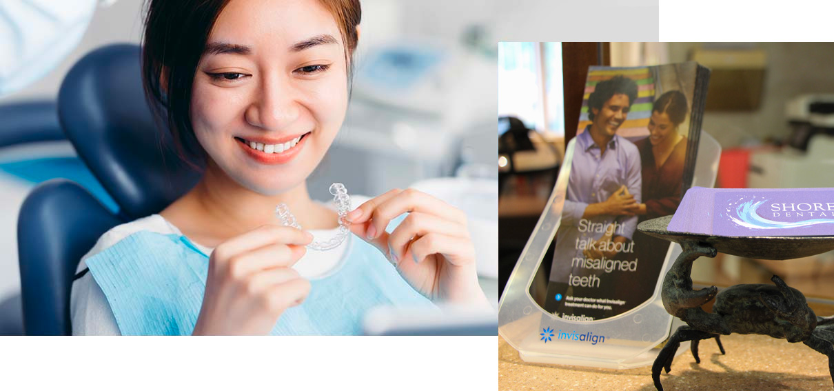 Woman inserting clear aligner